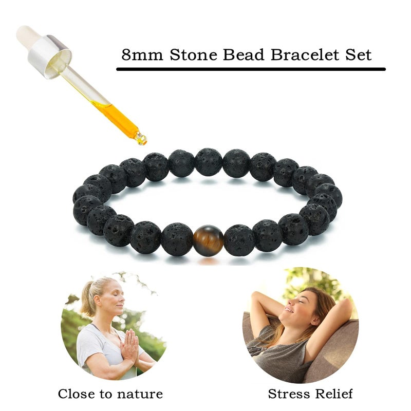 MengPa Mens Beaded Bracelets Couples Matching Bracelet Set Tiger Eye Lava Rock Beads for Women Stone Jewelry (Tiger Eye Brown) US4163F - Image 3